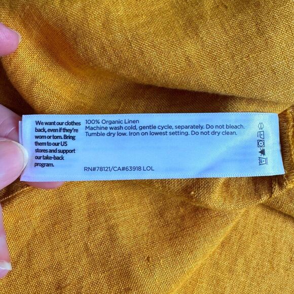 Eileen Fisher Large Linen Shirt NEW Marigold Mandarin Collar SS Button Down - Picture 7 of 7